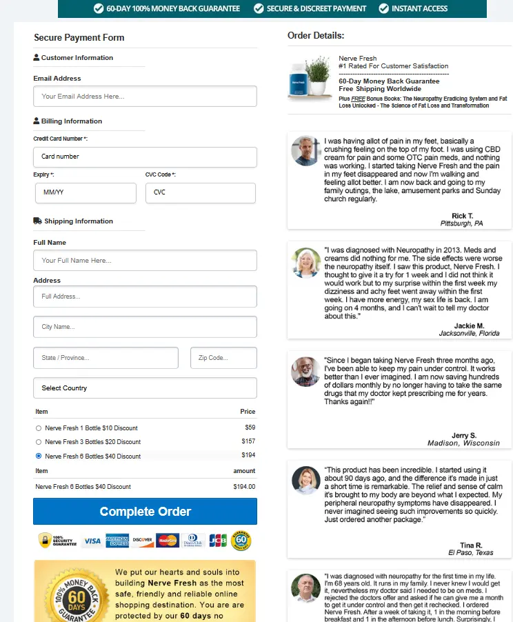 Nerve Fresh order page